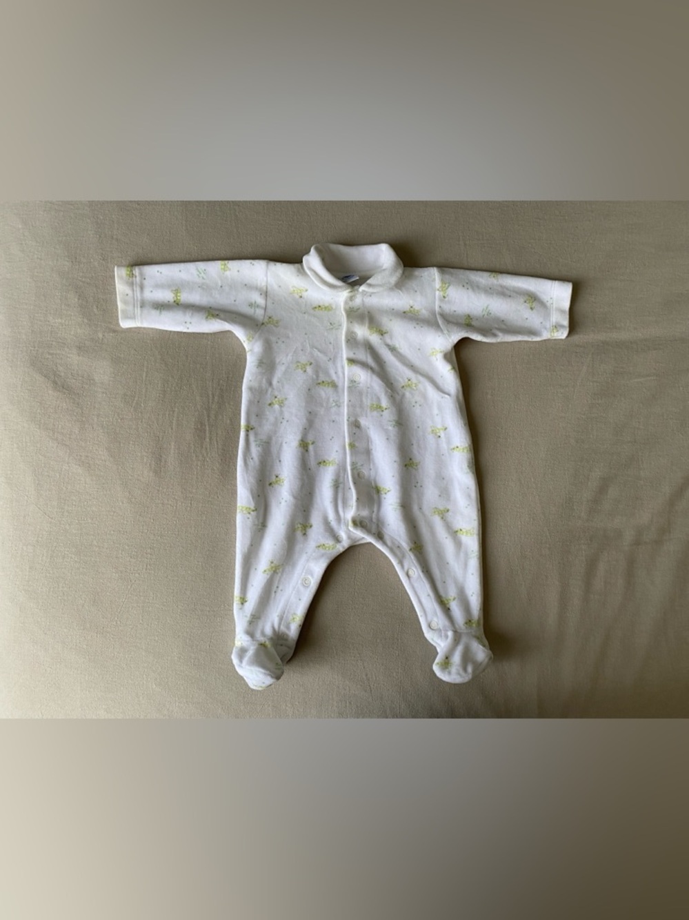 White and Pale Green Footed Baby One-Piece sz 3 month Petit Bateau